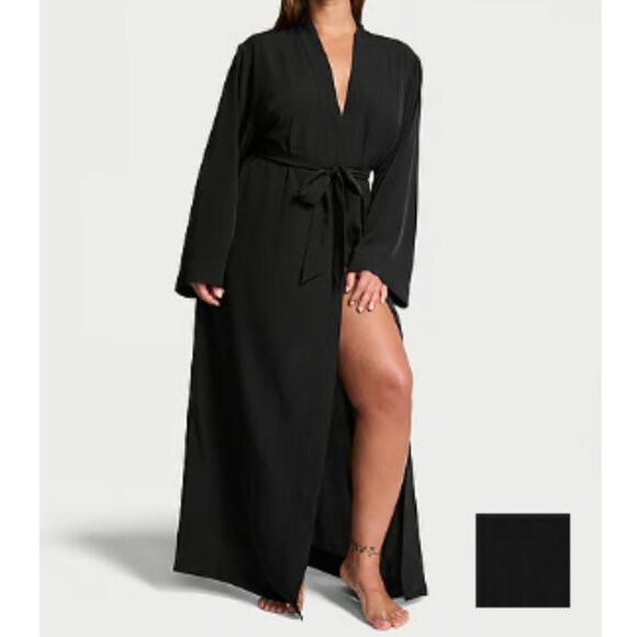 Victoria's Secret Black Luxe Crepe Long Robe - M/L - NWT - Picture 1 of 7
